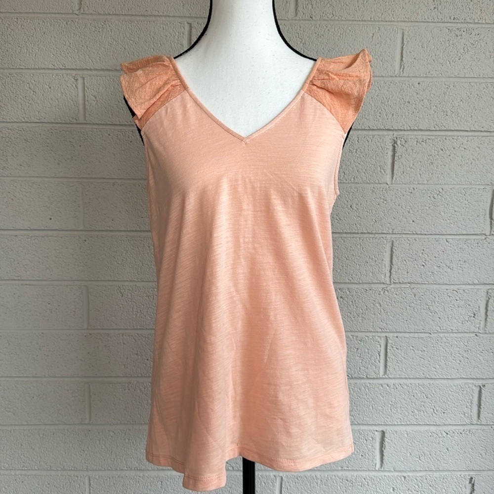 NWOT Doe & Rae Peach Ruffle Tank, S